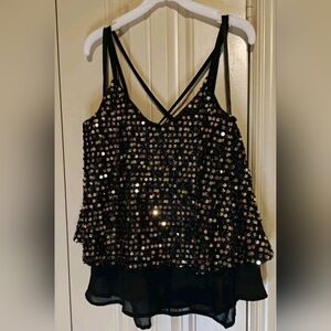 She + Sky Black Sequin Double-Strap Camisole